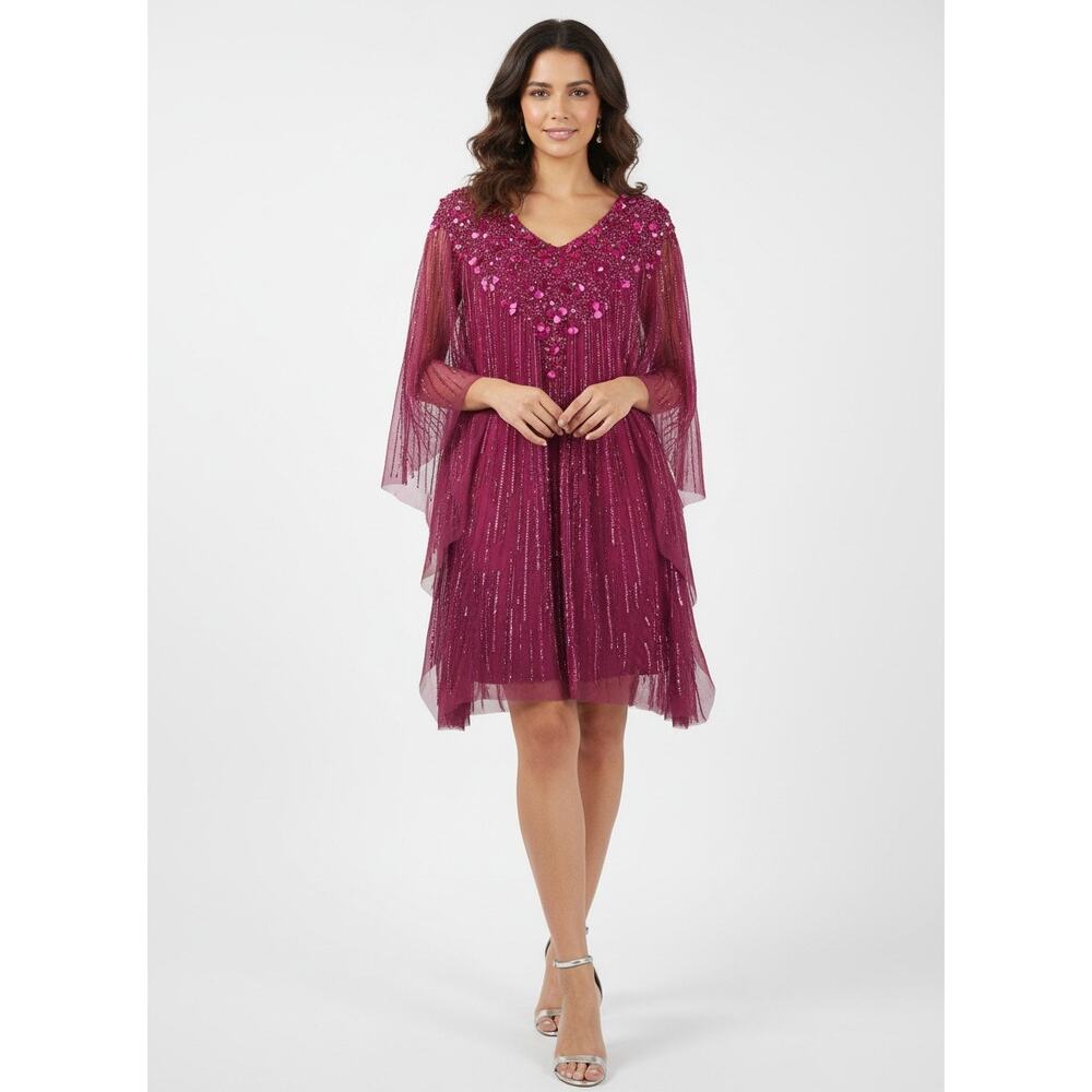 Adrianna Papell Embellished Kaftan Dress Women XS Red Plum Beaded Evening Formal